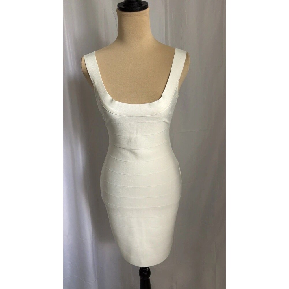 Hers and Mine Womenβs Bandage Mini Dress Ivory Size M Sleeveless Bodycon